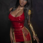 148cm 4ft9 TPE Lush Bust Hourglass Black Hair Sex Doll 47 Head in Red Outfit