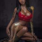 148cm 4ft9 TPE Lush Bust Hourglass Black Hair Sex Doll 47 Head in Red Outfit
