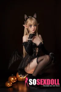 150cm 4ft9 Silicone Halloween Dress-up Flat Chests Blonde Hair Sex Doll M8 Head With Tongue Head