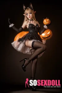 150cm 4ft9 Silicone Halloween Dress-up Flat Chests Blonde Hair Sex Doll M8 Head With Tongue Head