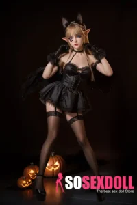 150cm 4ft9 Silicone Halloween Dress-up Flat Chests Blonde Hair Sex Doll M8 Head With Tongue Head
