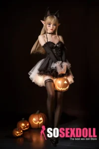 150cm 4ft9 Silicone Halloween Dress-up Flat Chests Blonde Hair Sex Doll M8 Head With Tongue Head