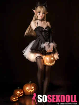 150cm 4ft9 Silicone Halloween Dress-up Flat Chests Blonde Hair Sex Doll M8 Head With Tongue Head