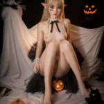 150cm 4ft9 Silicone Halloween Dress-up Flat Chests Blonde Hair Sex Doll M8 Head With Tongue Head