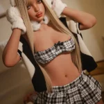 152cm 5ft Silikonowa Zachodnia Bomba C Miseczka Blond Włosy Krótka Spódnica Seks Lalka S24 Głowa