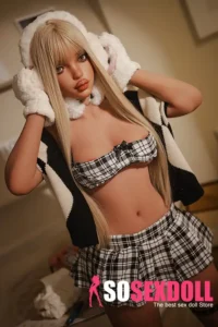 152cm 5ft Silicone Western Bombshell C Cup Blonde Hair Short Skirt Sex Doll S24 Head