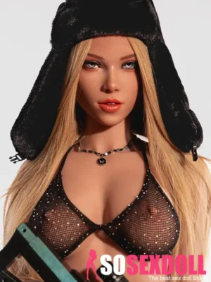 157cm 5ft2 Plump Breast Blonde Combat Style Sex Doll 238 Head with Fishnet Lingerie and Futuristic Weapon