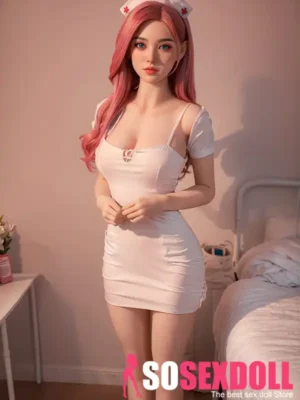 160cm 5ft2 Silicone Slender Figure Pink Hair Perky Breasts Sex Doll In Sexy Nurse Uniform