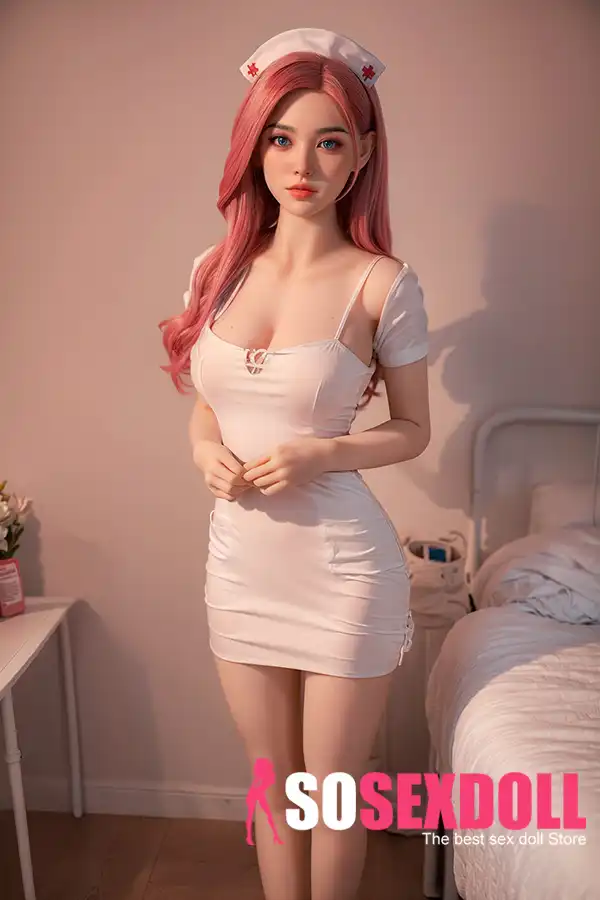 160cm 5ft2 Silicone Slender Figure Pink Hair Perky Breasts Sex Doll In Sexy Nurse Uniform
