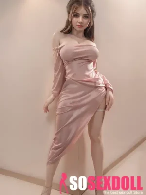164cm 5ft4 Silicone Chubby Breasts Pink Dress Sex Doll In Sexy Lingerie
