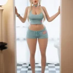 164cm 5ft4 Silicone Sexy Hot Girl Blonde Hair Double Ponytail Sex Doll M6 Head With Green Suit