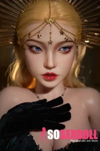 164cm 5ft4 Silicone Youthful Girl Blonde Curls Black Gown Sex Doll M29 Head
