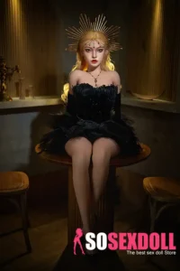 164cm 5ft4 Silicone Youthful Girl Blonde Curls Black Gown Sex Doll M29 Head