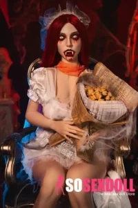 169cm 5ft5 Silicone Halloween Horror Dress-up Red Hair Perky Chests Sex Doll M7 Head