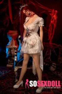 169cm 5ft5 Silicone Halloween Horror Dress-up Red Hair Perky Chests Sex Doll M7 Head