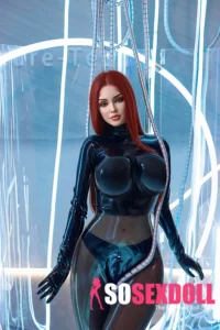 169cm 5ft5 Silicone Red Hair Huge Boobs Sex Doll With Tongue Head