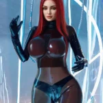 169cm 5ft5 Silicone Red Hair Huge Boobs Sex Doll With Tongue Head