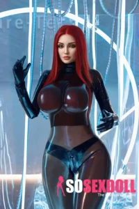 169cm 5ft5 Silicone Red Hair Huge Boobs Sex Doll With Tongue Head