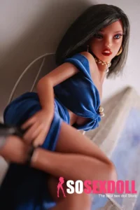60cm 2ft Silicone Youthful Girl Short Hair Blue Gown Sex Doll