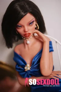 60cm 2ft Silicone Youthful Girl Short Hair Blue Gown Sex Doll