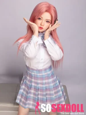 130cm 4ft3 Pink Long Hair Uniform Sex Dolls B Cup In Stock (US Only)