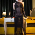 148cm 4ft9 TPE Petite Body Silver Hair Sex Doll 204 Head Wearing Black Lingerie