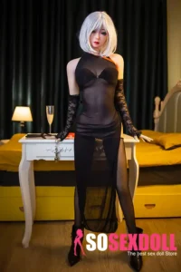 148cm 4ft9 TPE Petite Body Silver Hair Sex Doll 204 Head Wearing Black Lingerie
