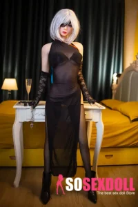 148cm 4ft9 TPE Petite Body Silver Hair Sex Doll 204 Head Wearing Black Lingerie