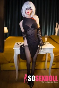 148cm 4ft9 TPE Petite Body Silver Hair Sex Doll 204 Head Wearing Black Lingerie