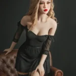 148cm 4ft9 TPE Tiny Boobs Blonde Hair Sex Doll #225 Head in Black Lace Gown