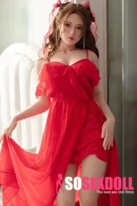 150cm 4ft9 Brown Curly Hair Red Dress Sex Dolls Sex Toys High Quality Sex Dolls