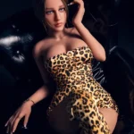 150cm 4ft9 Full Rounded Bust Brown Hair Sex Doll AB27 Head In Leopard Mini Dress