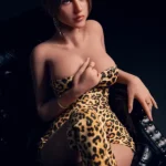 150cm 4ft9 Full Rounded Bust Brown Hair Sex Doll AB27 Head In Leopard Mini Dress