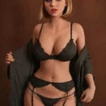151cm 4ft9 TPE Busty Slim Waisted Blonde Hair Sex Doll in Black Lingerie and Stockings