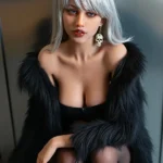 ตุ๊กตาเซ็กส์ AB157 สูง 5 ซม. สูง 2 ฟุต 26 หน้าอกใหญ่ สะโพกกลม ผมสีเงิน หัวตุ๊กตาในชุดชั้นในเซ็กซี่