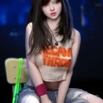 157cm 5ft2 TPE Busty Slender Waist Black Hair Sex Doll 228 Head with Crop Top Loose Jeans