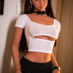 158cm 5ft2 TPE Small Breast Black Hair Sex Doll #194 Head in White Skirt