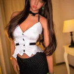 158cm 5ft2 TPE Small Breast Black Hair Sex Doll #194 Head in White Skirt