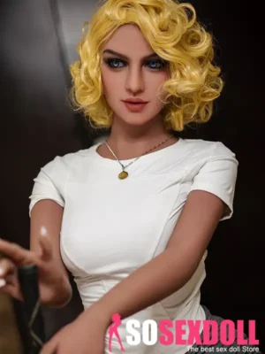 158cm 5ft2 TPE Big Breast Blonde Curly Hair Sex Doll A7 Head In White Top