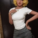 158cm 5ft2 TPE Big Breast Blonde Curly Hair Sex Doll A7 Head In White Top