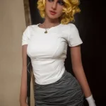158cm 5ft2 TPE Big Breast Blonde Curly Hair Sex Doll A7 Head In White Top