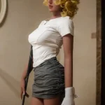 158cm 5ft2 TPE Big Breast Blonde Curly Hair Sex Doll A7 Head In White Top