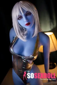 158cm 5ft2 TPE Blue Skin Elf Eared Silver Hair Sex Doll 4 Head Fantasy Style