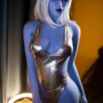 158cm 5ft2 TPE Blue Skin Elf Eared Silver Hair Sex Doll 4 Head Fantasy Style