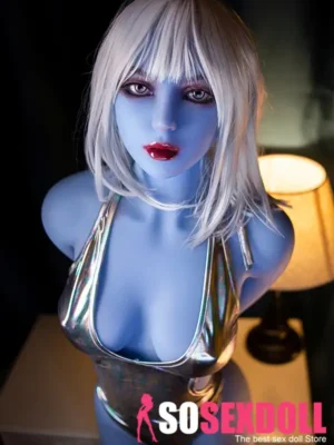 158cm 5ft2 TPE Blue Skin Elf Eared Silver Hair Sex Doll 4 Head Fantasy Style