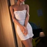 158cm 5ft2 TPE Flat Bust Slim Body Black Hair Sex Doll #13 Head with Sexy Lace Dress