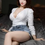 158cm 5ft2 TPE Seductive Bust Black Short Hair Sex Doll 224 Head in White Crop Top