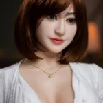 158cm 5ft2 TPE Seductive Bust Black Short Hair Sex Doll 224 Head in White Crop Top