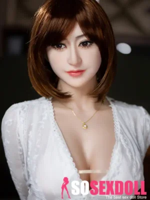 158cm 5ft2 TPE Seductive Bust Black Short Hair Sex Doll 224 Head in White Crop Top