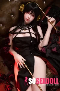 158cm 5ft2 TPE Slender Black Hair Anime Style Sex Doll with Floral Ornament